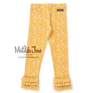 Matilda Jane Make Believe Stomping Grounds Leggings Yellow Mushrooms Size 6 NWT